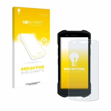 Face avant d’un emballage produit avec le logo de la marque upscreen. À côté, l’appareil Zebra TC26 est représenté avec la pro