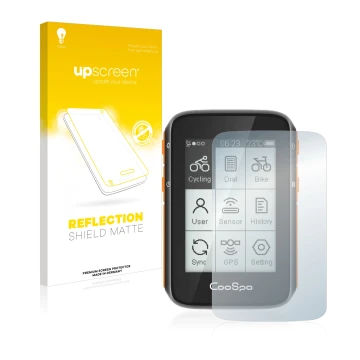 Face avant d’un emballage produit avec le logo de la marque upscreen. À côté, l’appareil CooSpo BC200 est représenté avec la p