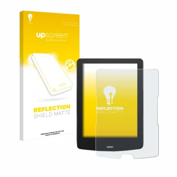 Face avant d’un emballage produit avec le logo de la marque upscreen. À côté, l’appareil inkBOOK Calypso Plus est représenté a