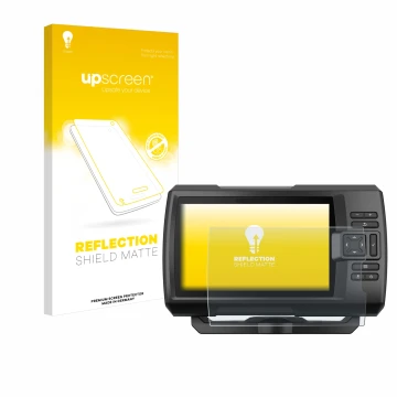 Face avant d’un emballage produit avec le logo de la marque upscreen. À côté, l’appareil Garmin Striker Vivid 7cv est représen