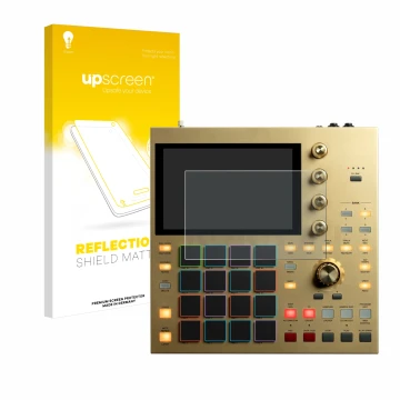 Face avant d’un emballage produit avec le logo de la marque upscreen. À côté, l’appareil Akai MPC One est représenté avec la p