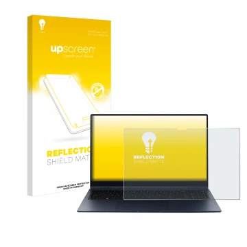 Face avant d’un emballage produit avec le logo de la marque upscreen. À côté, l’appareil Samsung Galaxy Book Pro 360 15