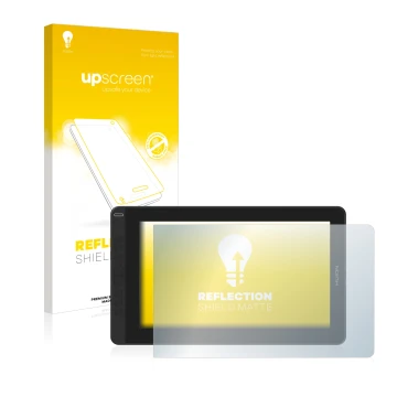 Face avant d’un emballage produit avec le logo de la marque upscreen. À côté, l’appareil Huion Kamvas 13 est représenté avec l