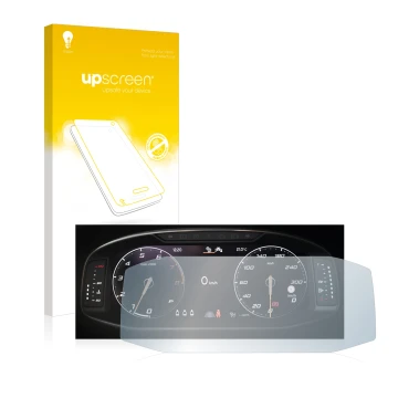 Face avant d’un emballage produit avec le logo de la marque upscreen. À côté, l’appareil Seat Ateca Facelift 10.25
