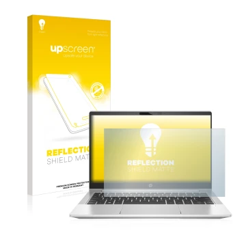 Face avant d’un emballage produit avec le logo de la marque upscreen. À côté, l’appareil HP ProBooks 430 G8 est représenté ave