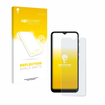Face avant d’un emballage produit avec le logo de la marque upscreen. À côté, l’appareil Motorola Moto G20 est représenté avec