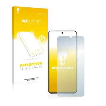 Face avant d’un emballage produit avec le logo de la marque upscreen. À côté, l’appareil Vivo V21 5G est représenté avec la pr