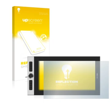 Face avant d’un emballage produit avec le logo de la marque upscreen. À côté, l’appareil XP-Pen Innovator 16 est représenté av