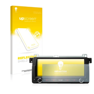 Face avant d’un emballage produit avec le logo de la marque upscreen. À côté, l’appareil Xtrons PQ8046BL est représenté avec l