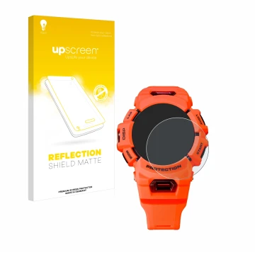 Face avant d’un emballage produit avec le logo de la marque upscreen. À côté, l’appareil Casio G-Shock GBA-900 est représenté 