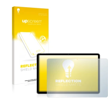 Face avant d’un emballage produit avec le logo de la marque upscreen. À côté, l’appareil Huawei MatePad 11 (2021) est représen