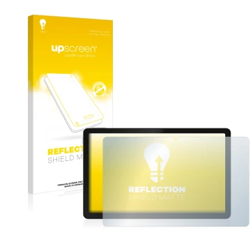 Face avant d’un emballage produit avec le logo de la marque upscreen. À côté, l’appareil realme Pad est représenté avec la pro