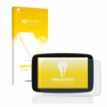 Face avant d’un emballage produit avec le logo de la marque upscreen. À côté, l’appareil TomTom Go Expert 7