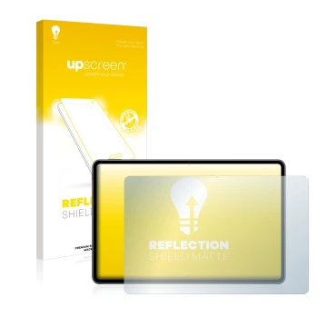 Face avant d’un emballage produit avec le logo de la marque upscreen. À côté, l’appareil Huawei MatePad Pro 12.6 WiFi (2021) e