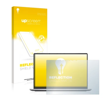 Face avant d’un emballage produit avec le logo de la marque upscreen. À côté, l’appareil Dell Latitude 9420 2-in-1 2021 est re