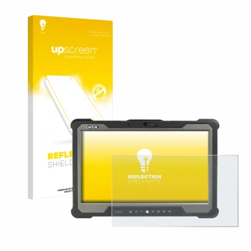 Face avant d’un emballage produit avec le logo de la marque upscreen. À côté, l’appareil Getac A140 est représenté avec la pro