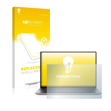 Face avant d’un emballage produit avec le logo de la marque upscreen. À côté, l’appareil Dell XPS 15 9510 Non-Touch est représ