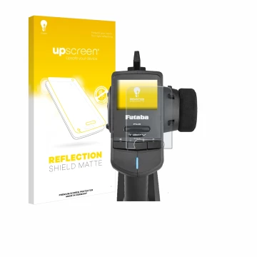 Face avant d’un emballage produit avec le logo de la marque upscreen. À côté, l’appareil Futaba T3PV est représenté avec la pr