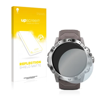 Face avant d’un emballage produit avec le logo de la marque upscreen. À côté, l’appareil Coros Vertix 2 est représenté avec la