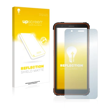 Face avant d’un emballage produit avec le logo de la marque upscreen. À côté, l’appareil Blackview BV6600E est représenté avec