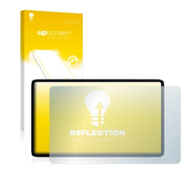 Face avant d’un emballage produit avec le logo de la marque upscreen. À côté, l’appareil Xiaomi Mi Pad 5 (en paysage) est repr