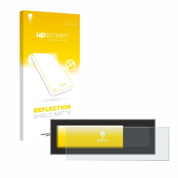 Face avant d’un emballage produit avec le logo de la marque upscreen. À côté, l’appareil Porsche Taycan 2021 PCM 6.0 est repré