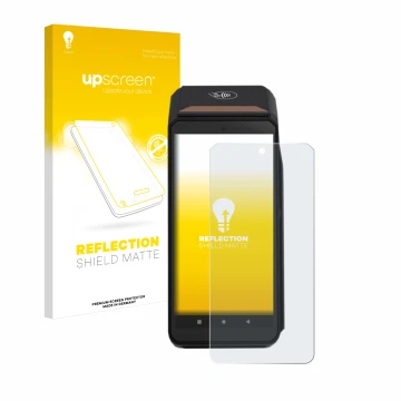 Face avant d’un emballage produit avec le logo de la marque upscreen. À côté, l’appareil ingenico Axium DX8000 est représenté 