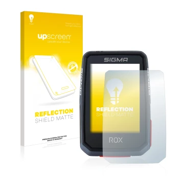 Face avant d’un emballage produit avec le logo de la marque upscreen. À côté, l’appareil Sigma ROX 2.0 est représenté avec la 