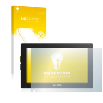 Face avant d’un emballage produit avec le logo de la marque upscreen. À côté, l’appareil Isobus CCI 1200 est représenté avec l