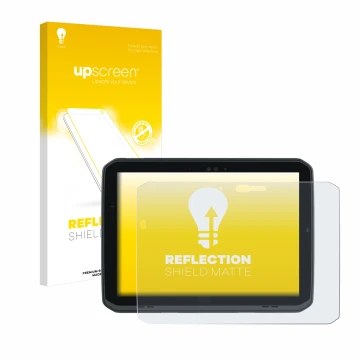 Face avant d’un emballage produit avec le logo de la marque upscreen. À côté, l’appareil Zebra ET80 est représenté avec la pro