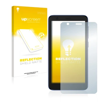 Face avant d’un emballage produit avec le logo de la marque upscreen. À côté, l’appareil ZTE Blade L9 est représenté avec la p