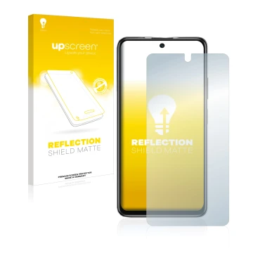 Face avant d’un emballage produit avec le logo de la marque upscreen. À côté, l’appareil Xiaomi Poco M4 Pro 5G est représenté 