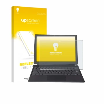 Face avant d’un emballage produit avec le logo de la marque upscreen. À côté, l’appareil Wortmann Terra Pad 1262 est représent