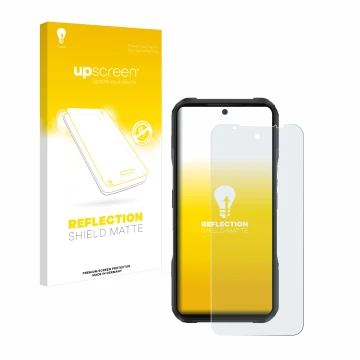Face avant d’un emballage produit avec le logo de la marque upscreen. À côté, l’appareil Doogee V20 est représenté avec la pro