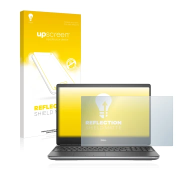 Face avant d’un emballage produit avec le logo de la marque upscreen. À côté, l’appareil Dell Precision 7560 est représenté av