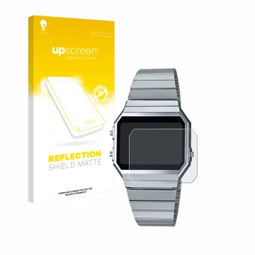 Face avant d’un emballage produit avec le logo de la marque upscreen. À côté, l’appareil Casio A700WE est représenté avec la p