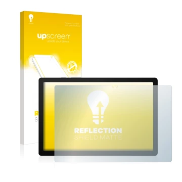 Face avant d’un emballage produit avec le logo de la marque upscreen. À côté, l’appareil Samsung Galaxy Tab A8 LTE est représe