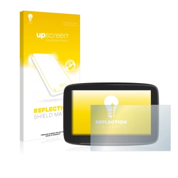 Face avant d’un emballage produit avec le logo de la marque upscreen. À côté, l’appareil TomTom GO Classic 5