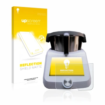 Face avant d’un emballage produit avec le logo de la marque upscreen. À côté, l’appareil SilverCrest Monsieur Cuisine Smart es