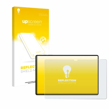 Face avant d’un emballage produit avec le logo de la marque upscreen. À côté, l’appareil Samsung Galaxy Tab S8 Ultra WiFi est 