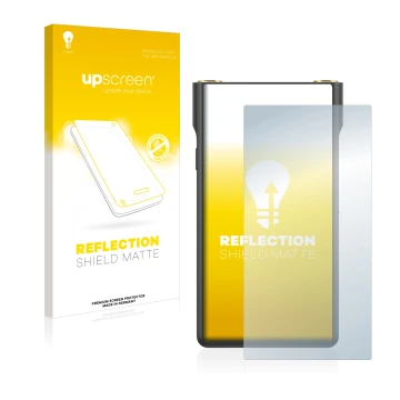 Face avant d’un emballage produit avec le logo de la marque upscreen. À côté, l’appareil Sony Walkman NW-WM1AM2 est représenté