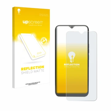 Face avant d’un emballage produit avec le logo de la marque upscreen. À côté, l’appareil 4G Systems Rephone est représenté ave