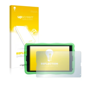 Face avant d’un emballage produit avec le logo de la marque upscreen. À côté, l’appareil MEDION Lifetab E10440 Kids est représ