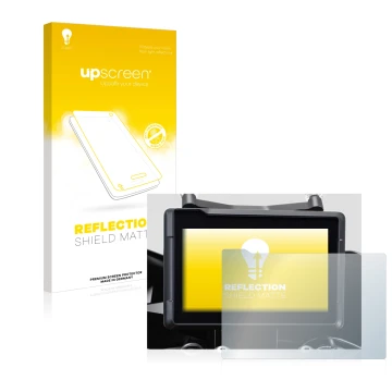 Face avant d’un emballage produit avec le logo de la marque upscreen. À côté, l’appareil KTM 1290 Super Duke GT 2022 TFT 7