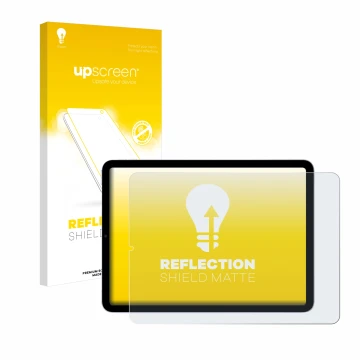 Face avant d’un emballage produit avec le logo de la marque upscreen. À côté, l’appareil Apple iPad Air 5 WiFi 2022 (5ème Gen.