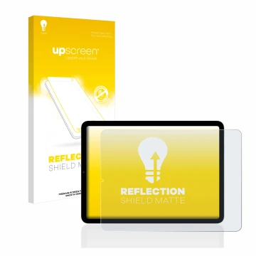 Face avant d’un emballage produit avec le logo de la marque upscreen. À côté, l’appareil Apple iPad Air 5 2022 (5ème Gen.) est