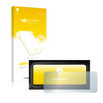 Face avant d’un emballage produit avec le logo de la marque upscreen. À côté, l’appareil Hyundai Kona 2022 Affichage de la vit