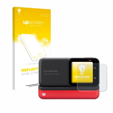 Face avant d’un emballage produit avec le logo de la marque upscreen. À côté, l’appareil Insta360 One RS 4K Edition est représ