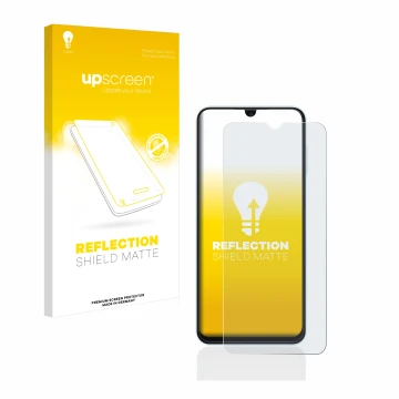 Face avant d’un emballage produit avec le logo de la marque upscreen. À côté, l’appareil Samsung Galaxy A13 est représenté ave