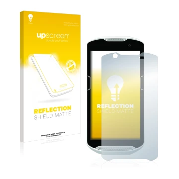 Face avant d’un emballage produit avec le logo de la marque upscreen. À côté, l’appareil Zebra TC52 est représenté avec la pro